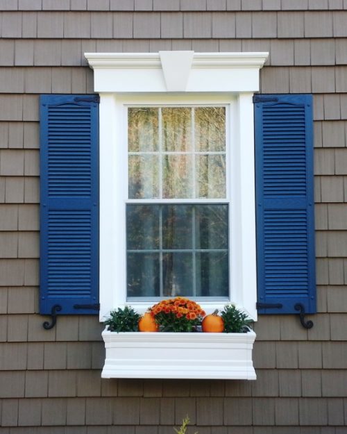 Window, shutters, mantle, shake siding and window flower box by Milanese Remodeling, Chester County, PA