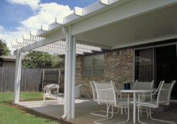 Deck with awning and outdoor seating