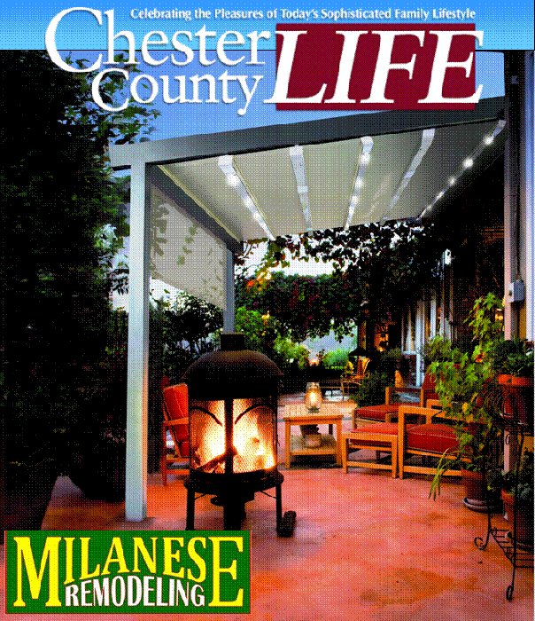 Cover of Chester County Life Magazine featuring Milanewe Remodeling Awnings