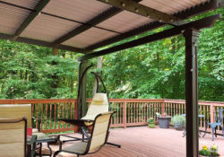 Inside of large deck with pergola