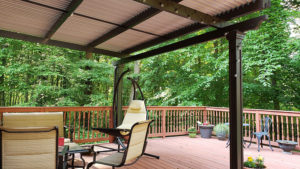 Inside of large deck with pergola