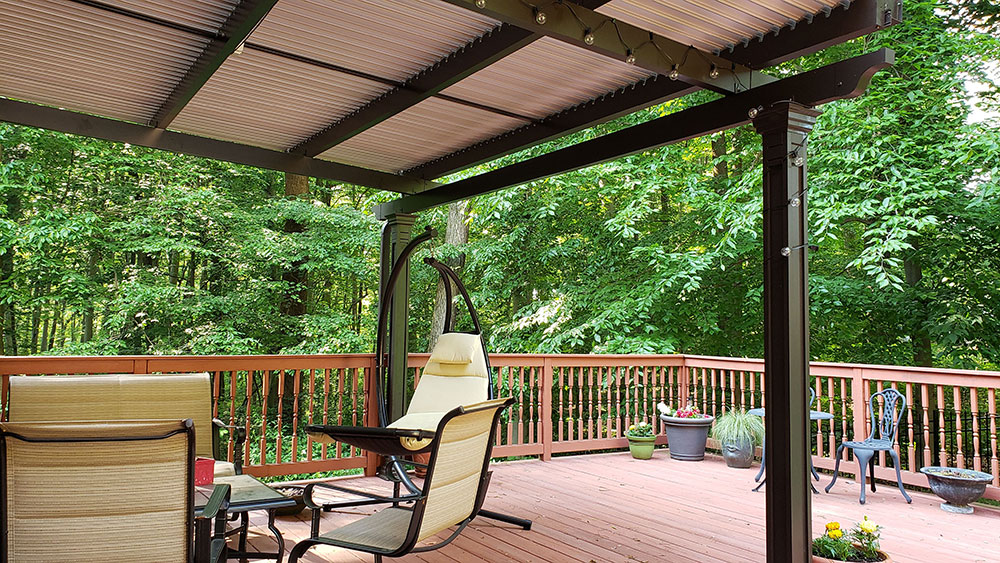 Inside of large deck with pergola