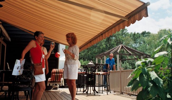 party under a retractable awning