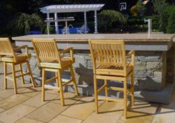 outdoor bar with wooden chairs