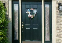 black door with side windows