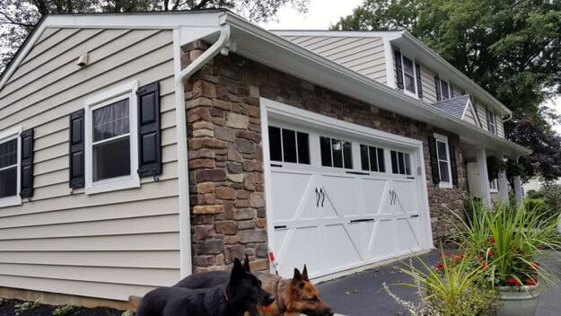 natural stone veneer around garage in Chester Springs