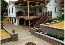 Backyard transformation with pergola, fire pit, and patio