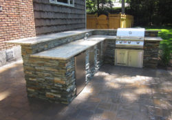 Outdoor Bar & Grille, stone over steel studs