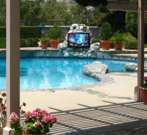 Television with an outdoor pool