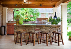 outdoor bar with stone and seating